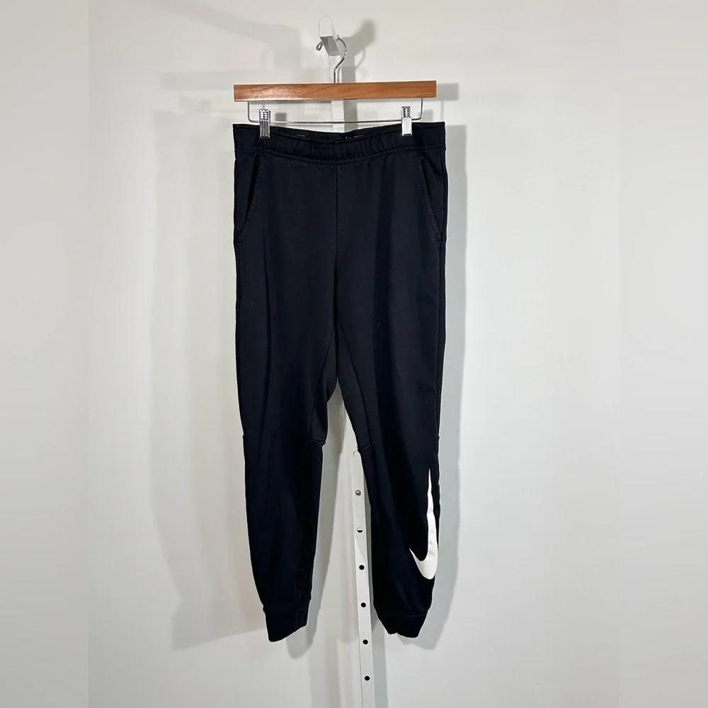 NIKE Dri-Fit Black Jogger Sweatpants Big Swoosh Athletic Pants M